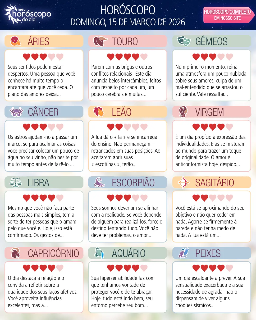 Horóscopo de Domingo, 15 De Marco De 2026