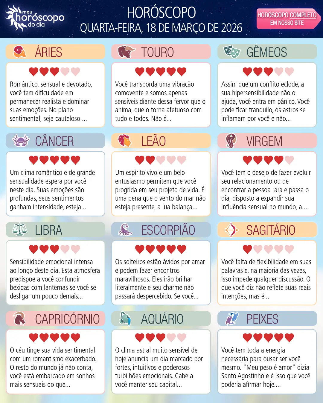 Horóscopo de Quarta-feira, 18 De Marco De 2026