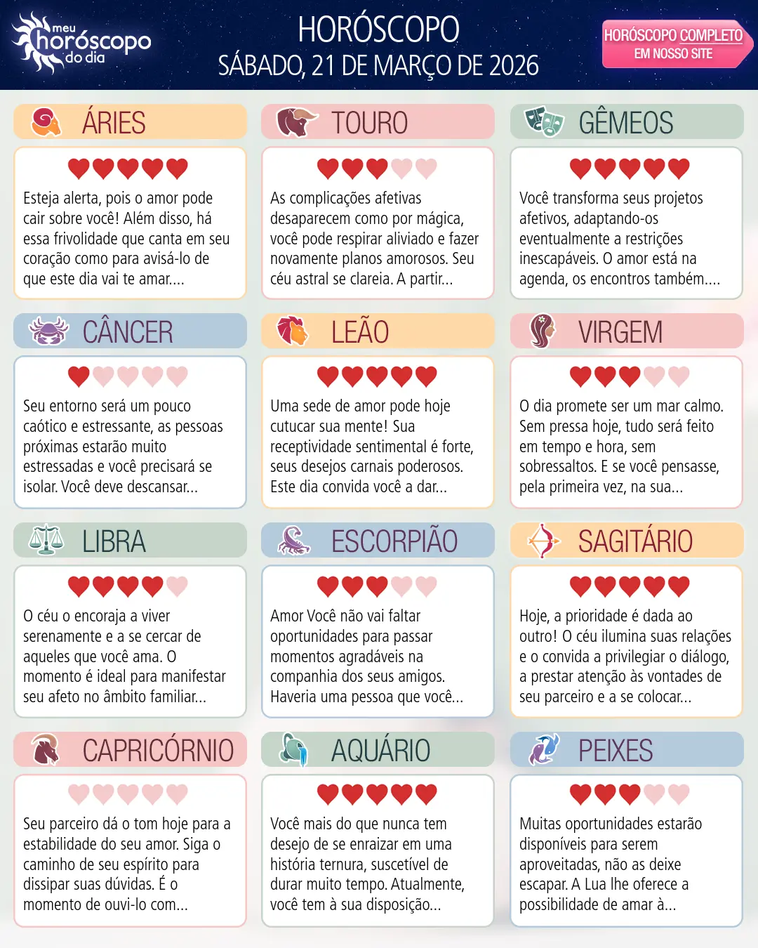 Horóscopo de Sábado, 21 De Marco De 2026
