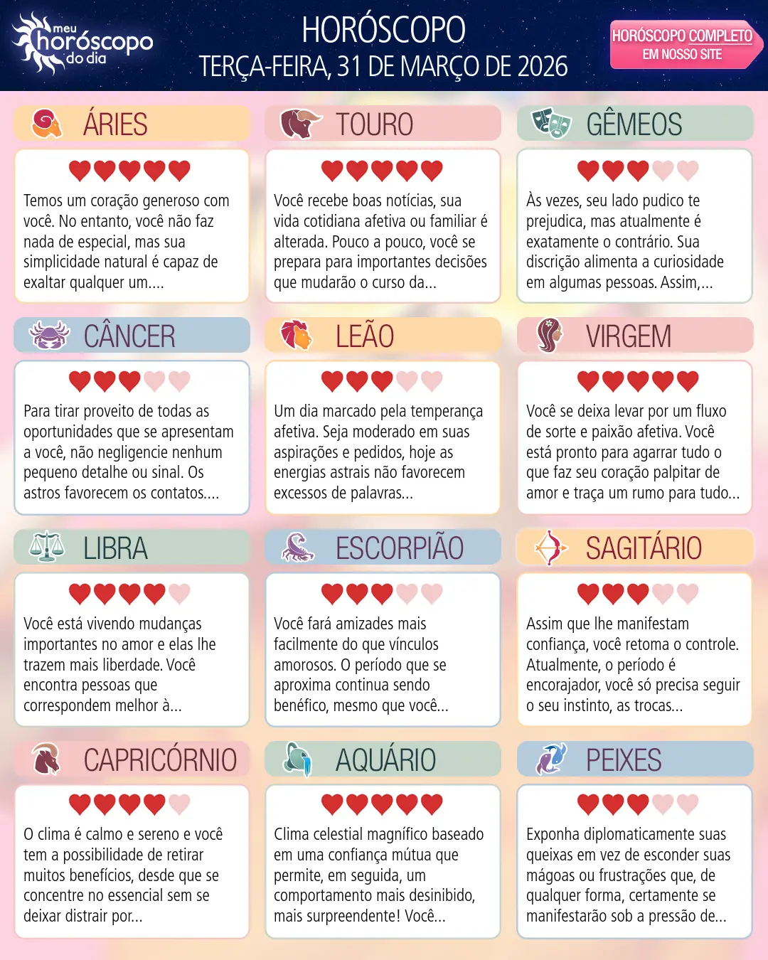 Horóscopo de Terça-feira, 31 De Marco De 2026