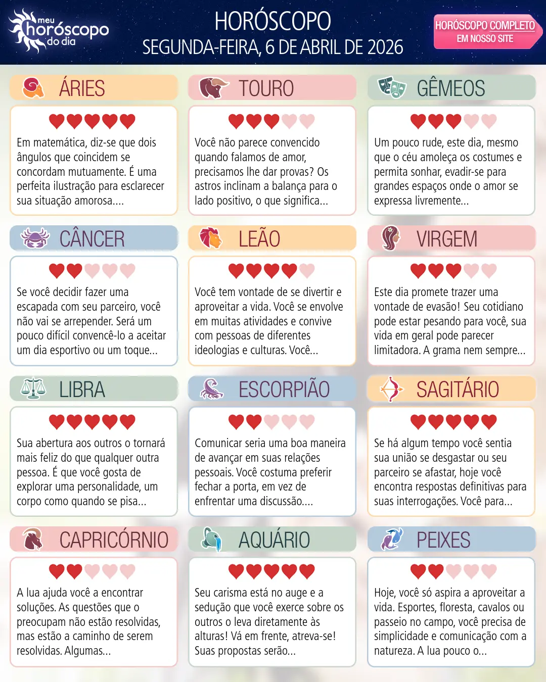 Horóscopo de Segunda-feira, 6 De Abril De 2026