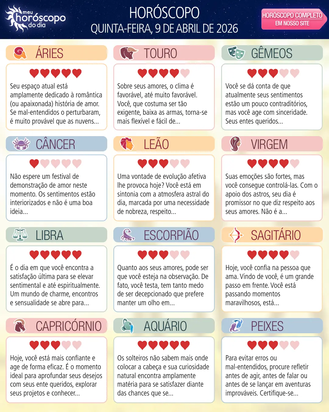 Horóscopo de Quinta-feira, 9 De Abril De 2026