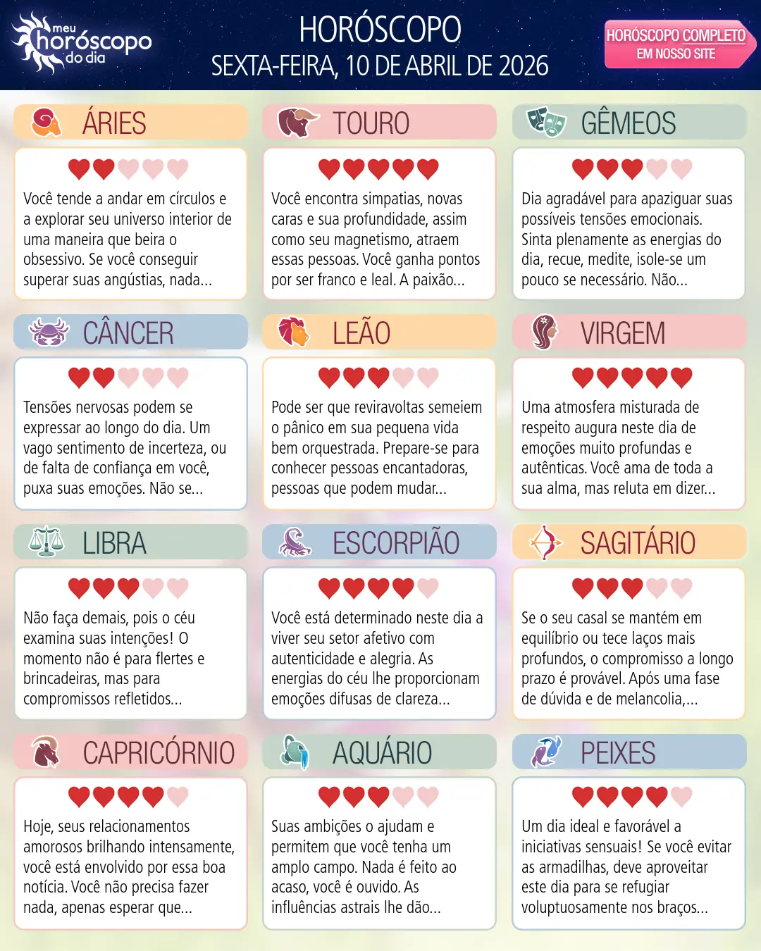 Horóscopo de Sexta-feira, 10 De Abril De 2026