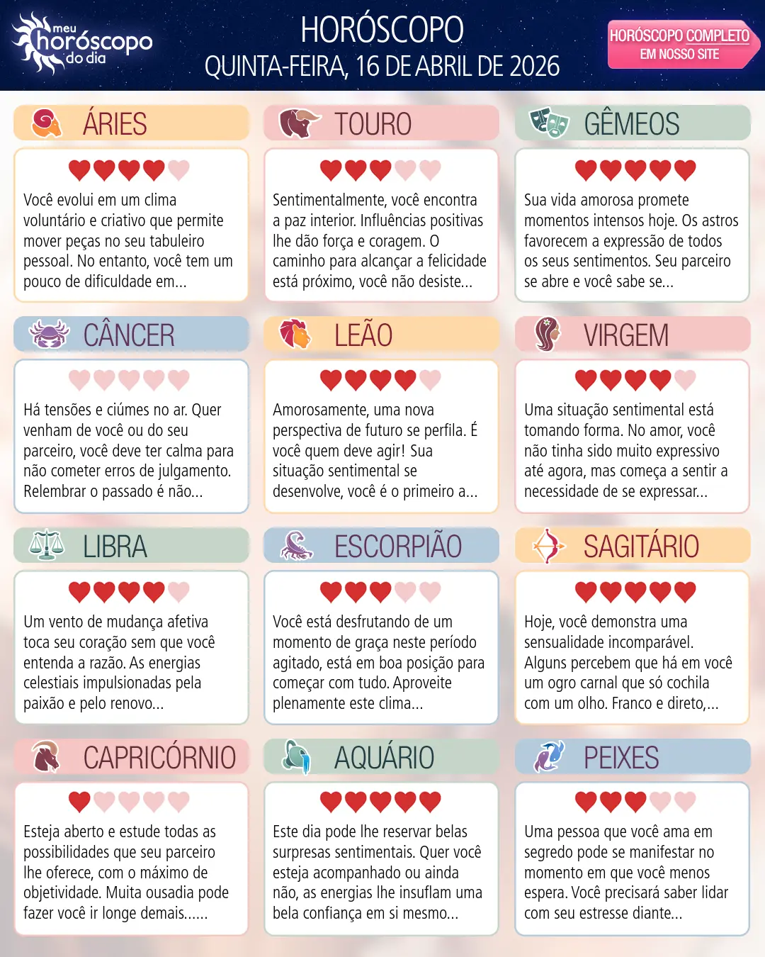 Horóscopo de Quinta-feira, 16 De Abril De 2026