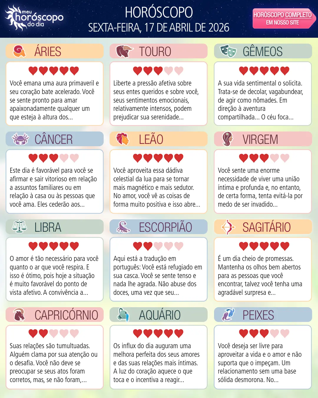 Horóscopo de Sexta-feira, 17 De Abril De 2026
