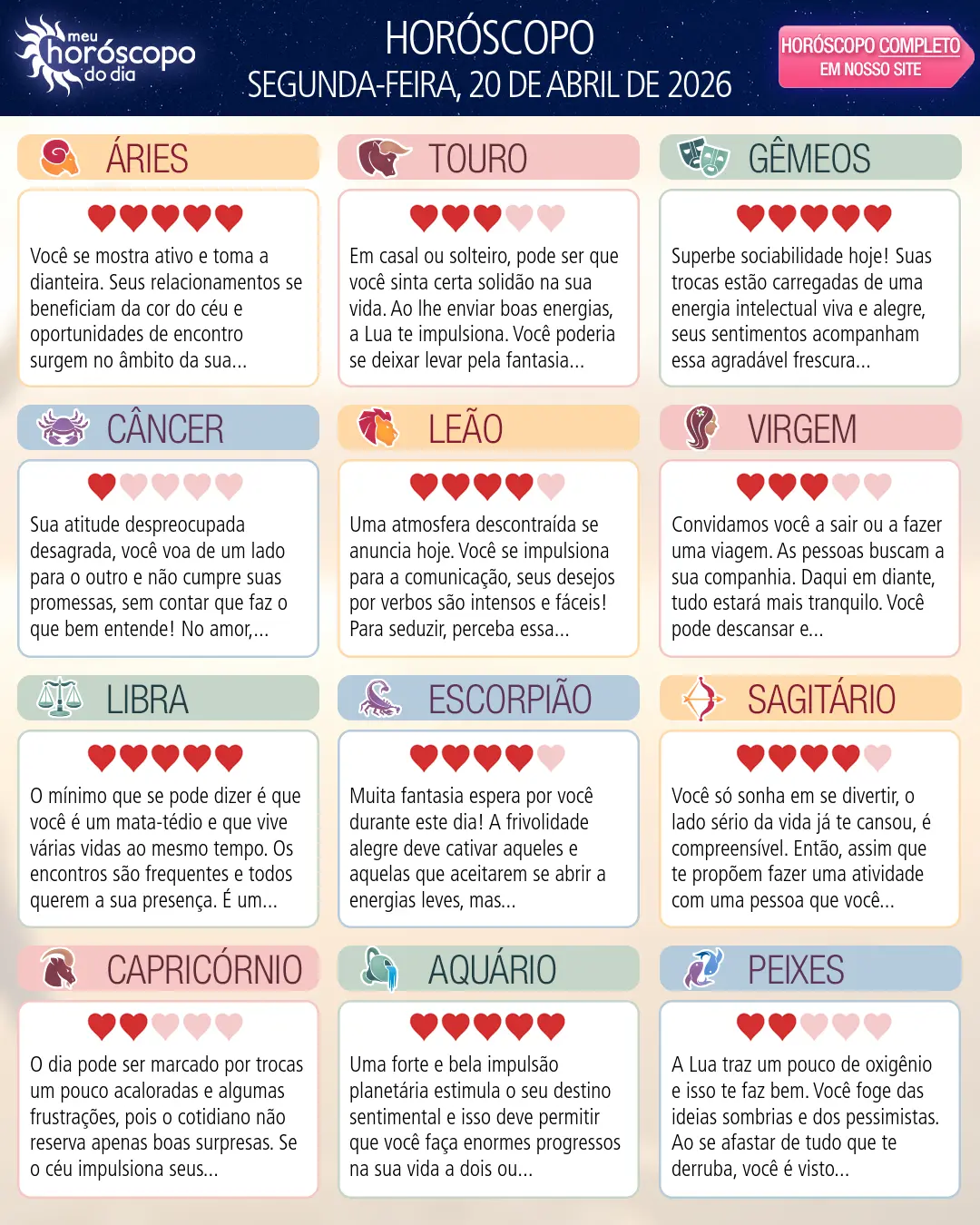 Horóscopo de Segunda-feira, 20 De Abril De 2026