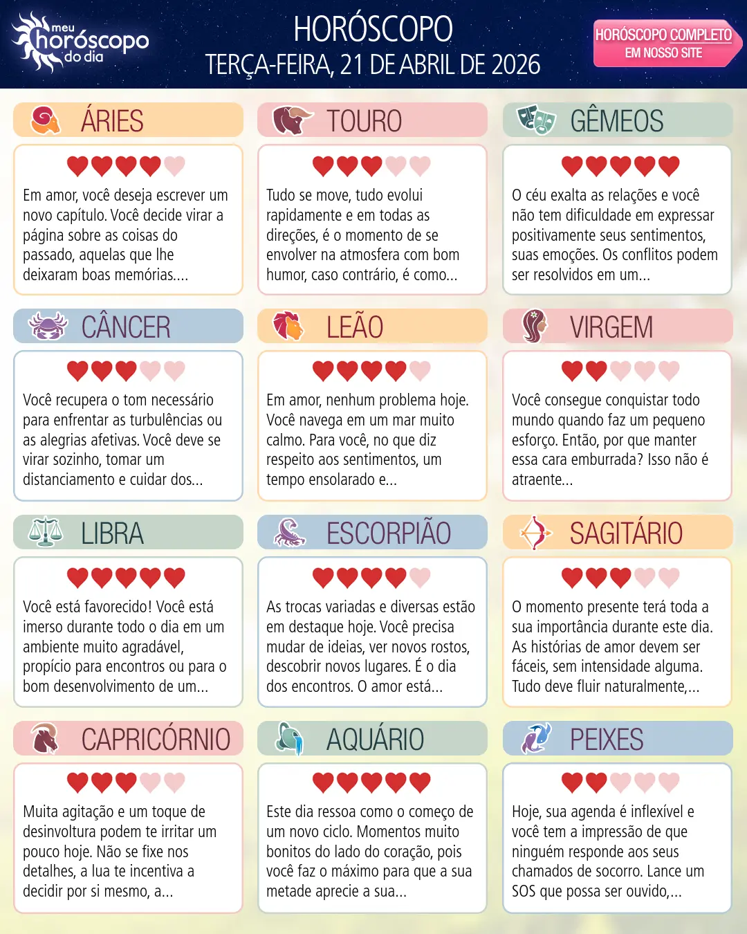 Horóscopo de Terça-feira, 21 De Abril De 2026