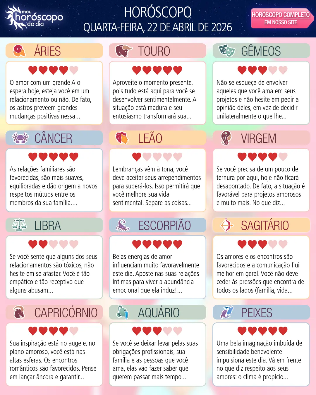 Horóscopo de Quarta-feira, 22 De Abril De 2026