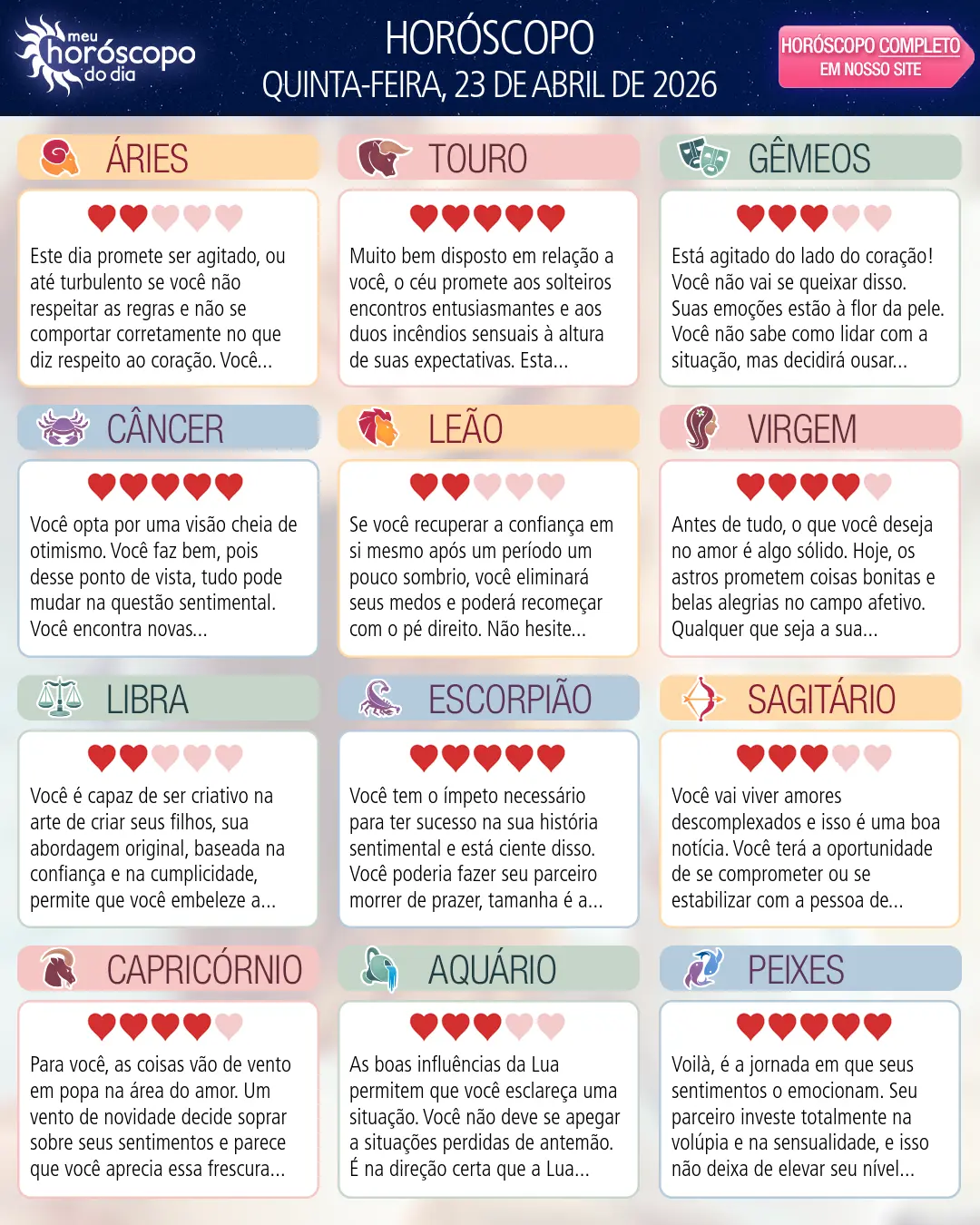 Horóscopo de Quinta-feira, 23 De Abril De 2026