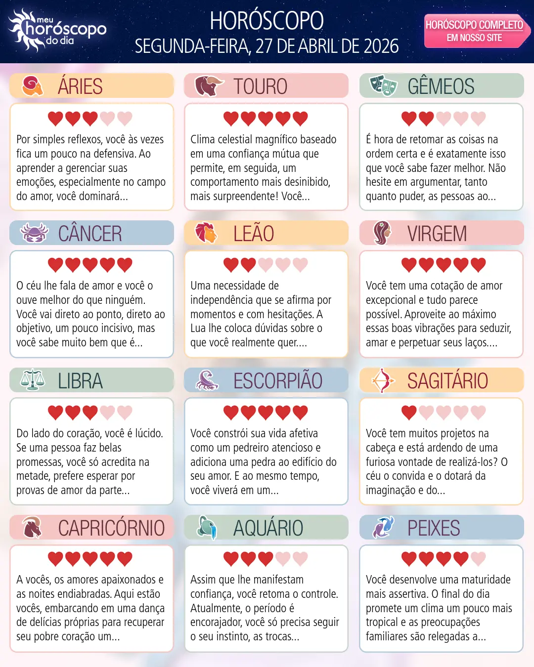 Horóscopo de Segunda-feira, 27 De Abril De 2026