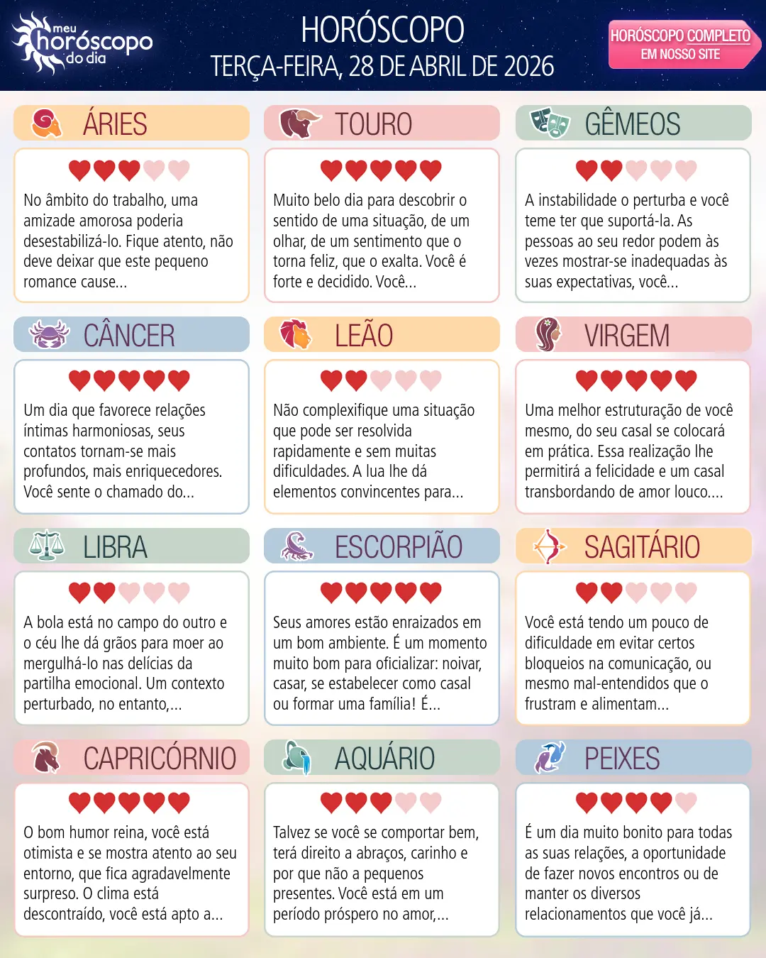 Horóscopo de Terça-feira, 28 De Abril De 2026