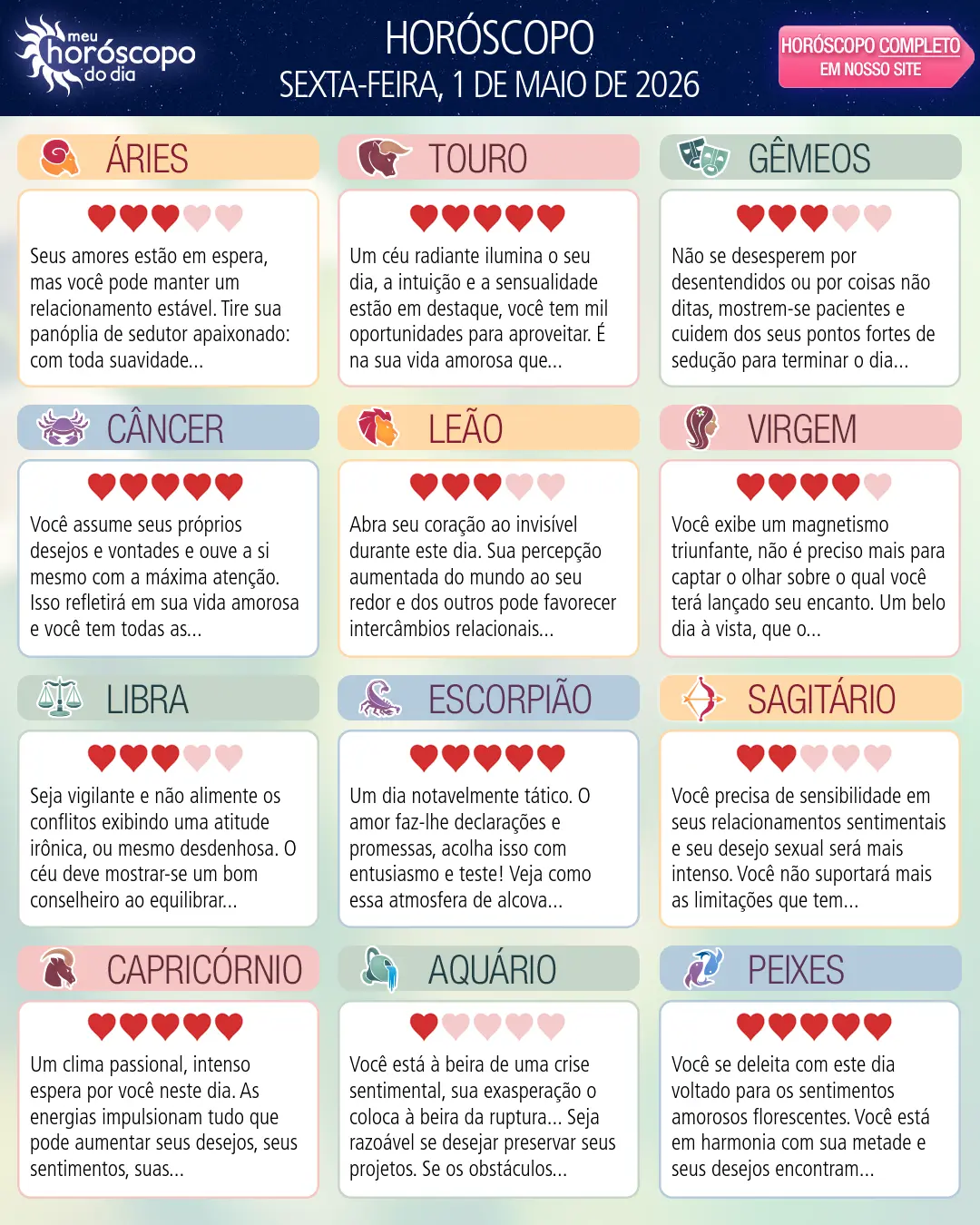 Horóscopo de Sexta-feira, 1 De Maio De 2026