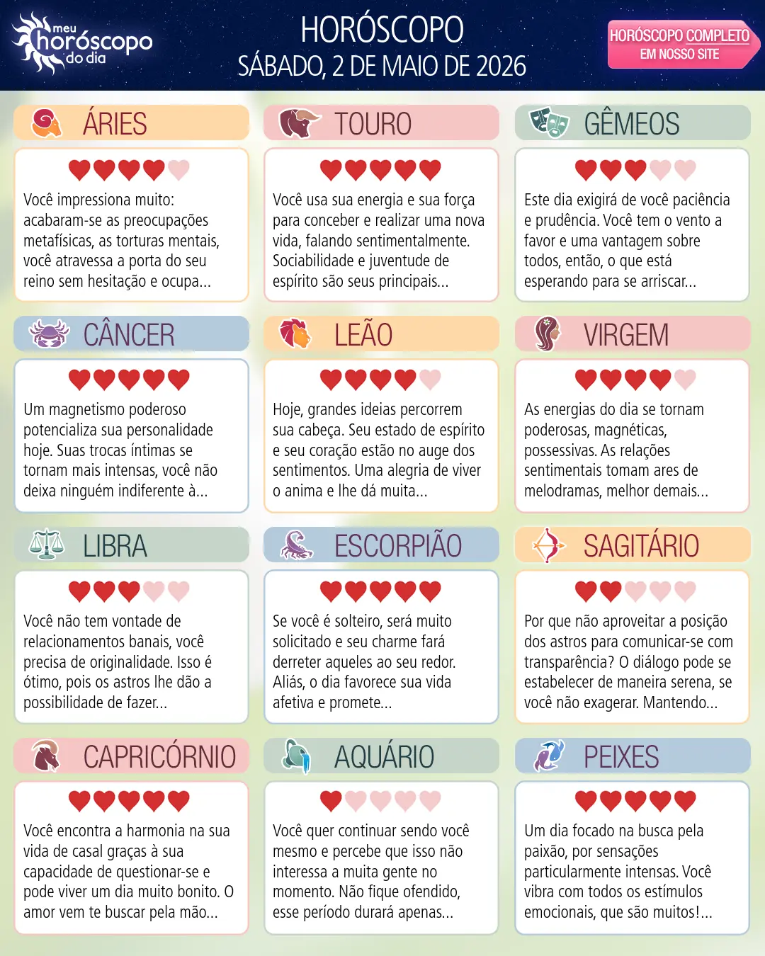 Horóscopo de Sábado, 2 De Maio De 2026