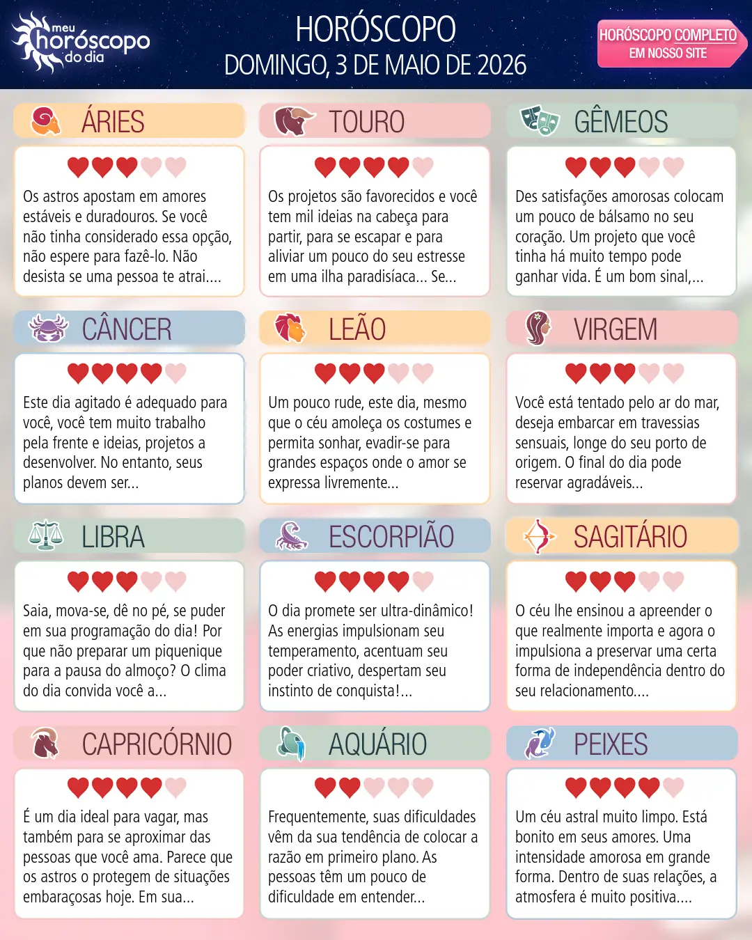 Horóscopo de Domingo, 3 De Maio De 2026