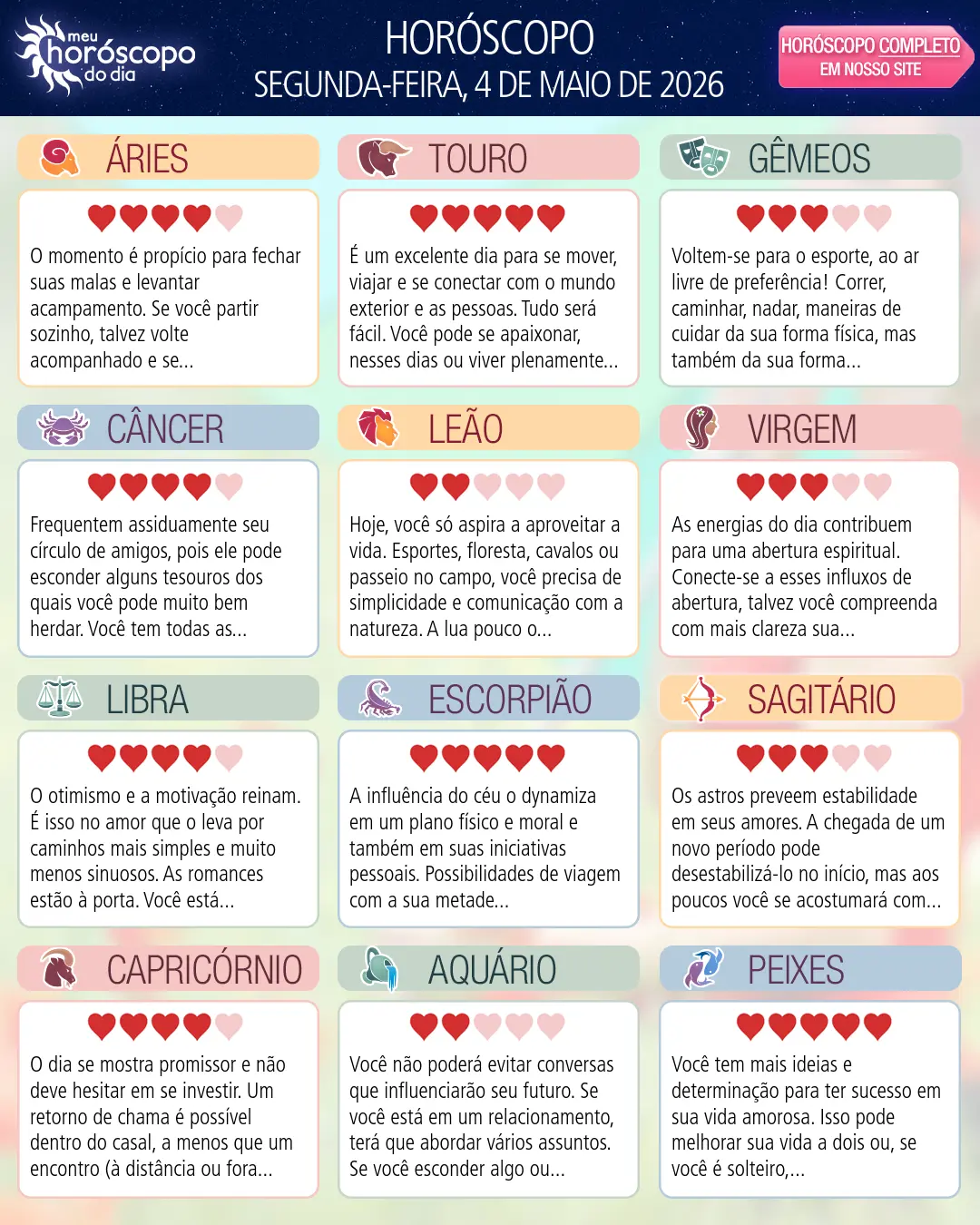 Horóscopo de Segunda-feira, 4 De Maio De 2026