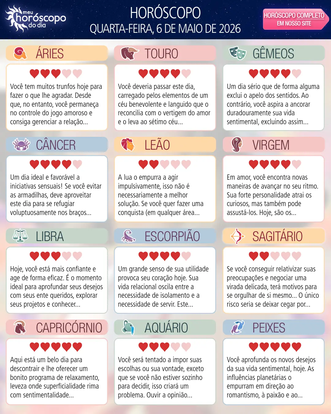 Horóscopo de Quarta-feira, 6 De Maio De 2026
